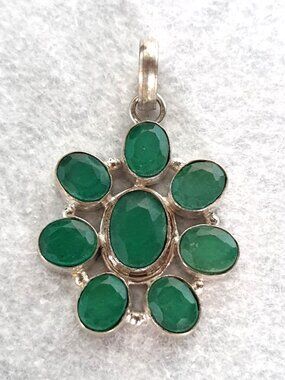Bold Vintage Handcrafted Bohemian 20 Ct Natural Raw Emerald Floral Pendant